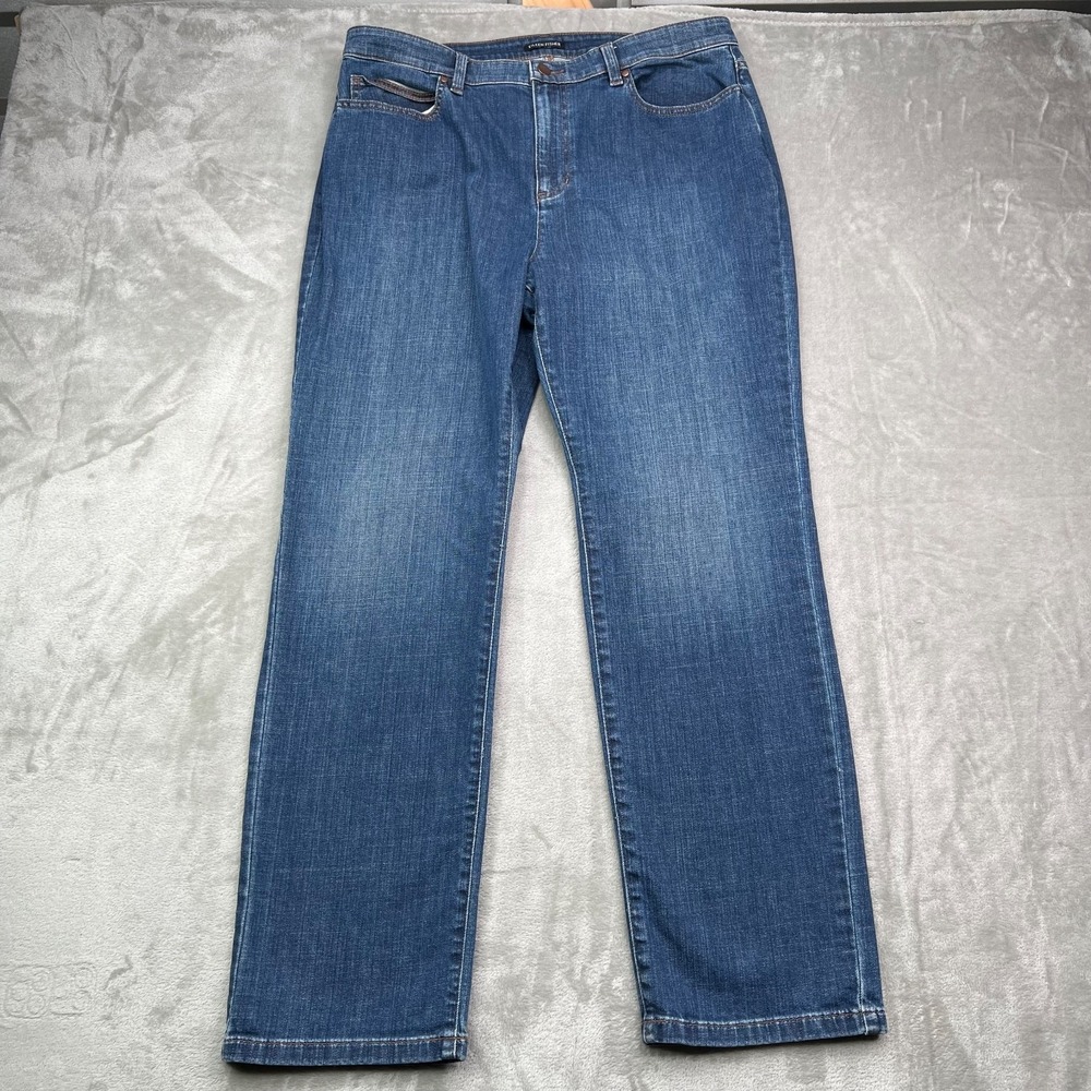 Eileen Fisher Jeans Women 34 Blue High Rise Straight Leg Faded Medium Wash Denim